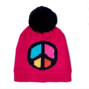 Beanie Hat Peace Sign Pom Pom Knit Pink Women's Girls New